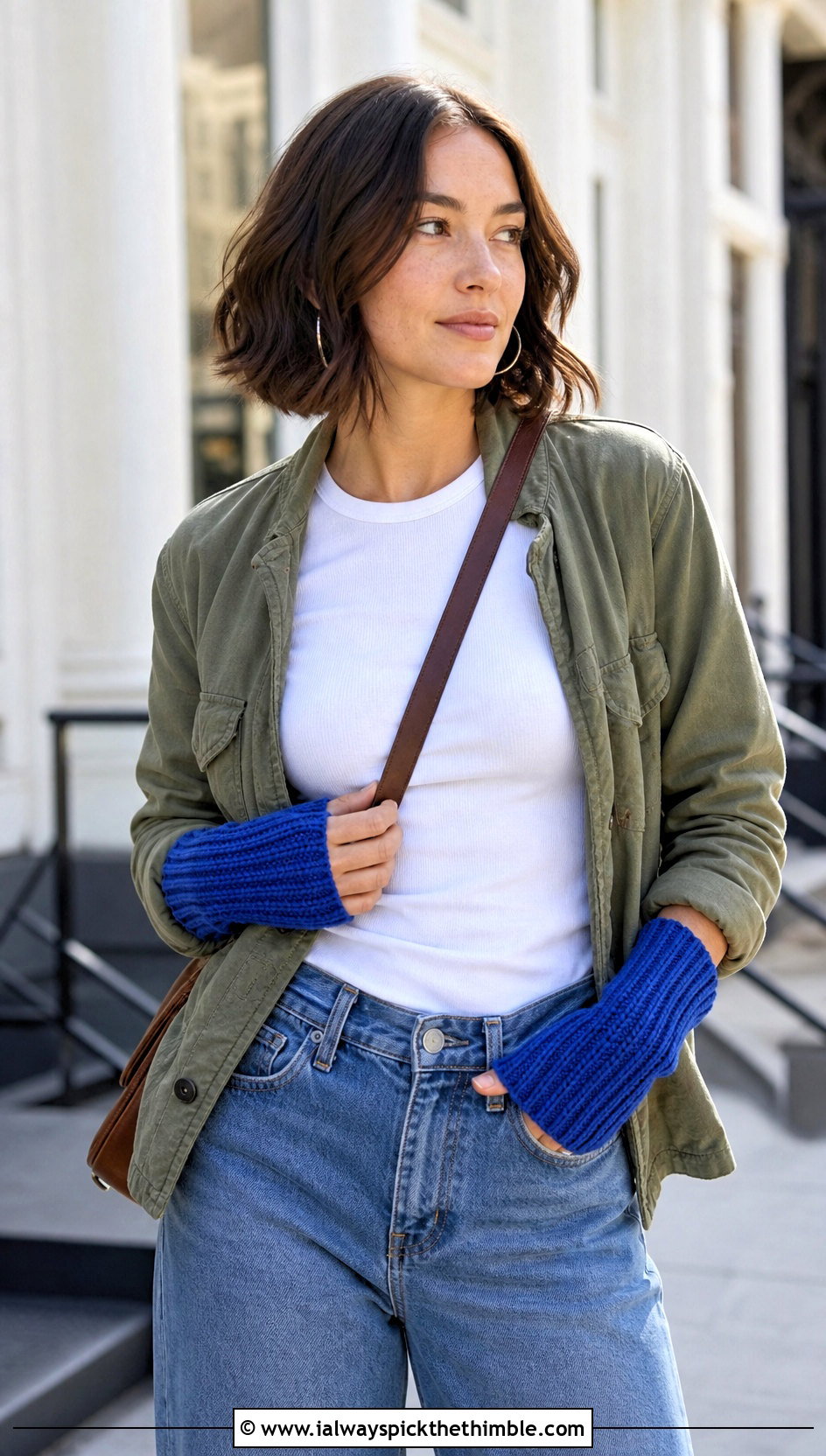 Ribbed Crochet Fingerless Gloves With Straight Leg Jeans - 25 crochet fingerless gloves outfit ideas