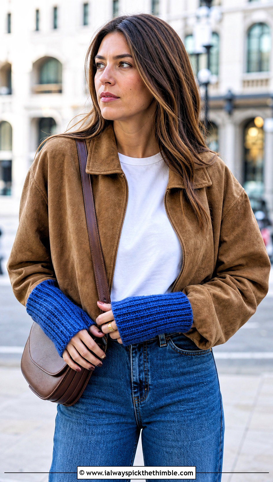 Ribbed Crochet Fingerless Gloves With Straight Leg Jeans - 20 finger less crochet gloves outfit ideas
