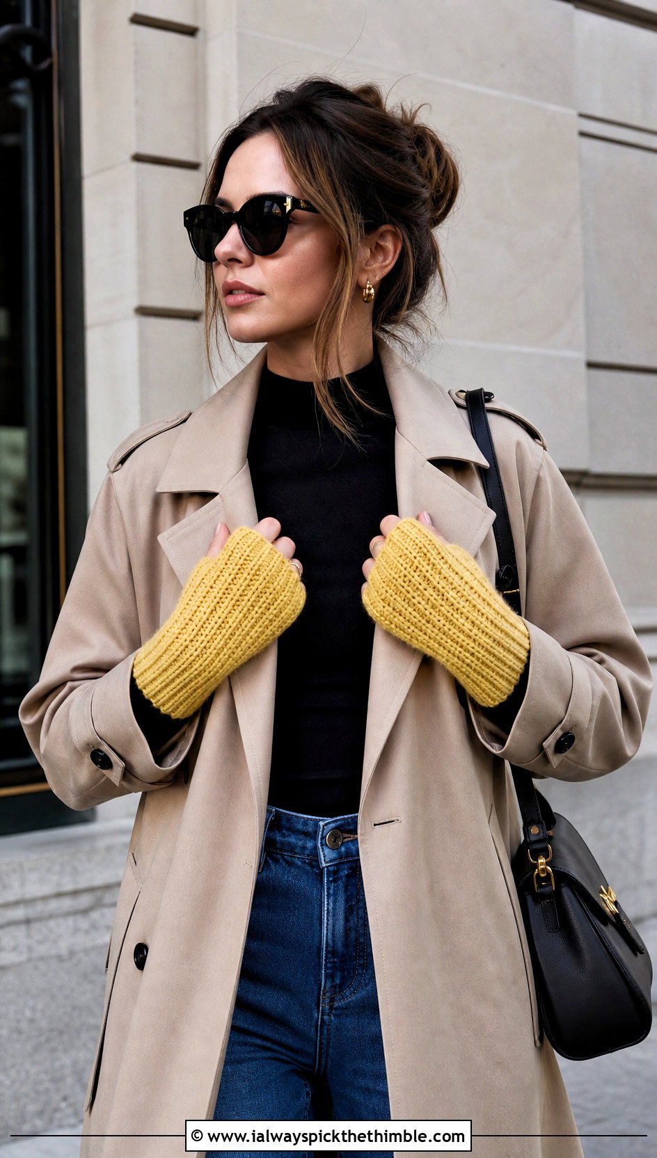Ribbed Crochet Fingerless Mitts With Trench Coat - 20 crochet half gloves fingerless mitts outfit ideas