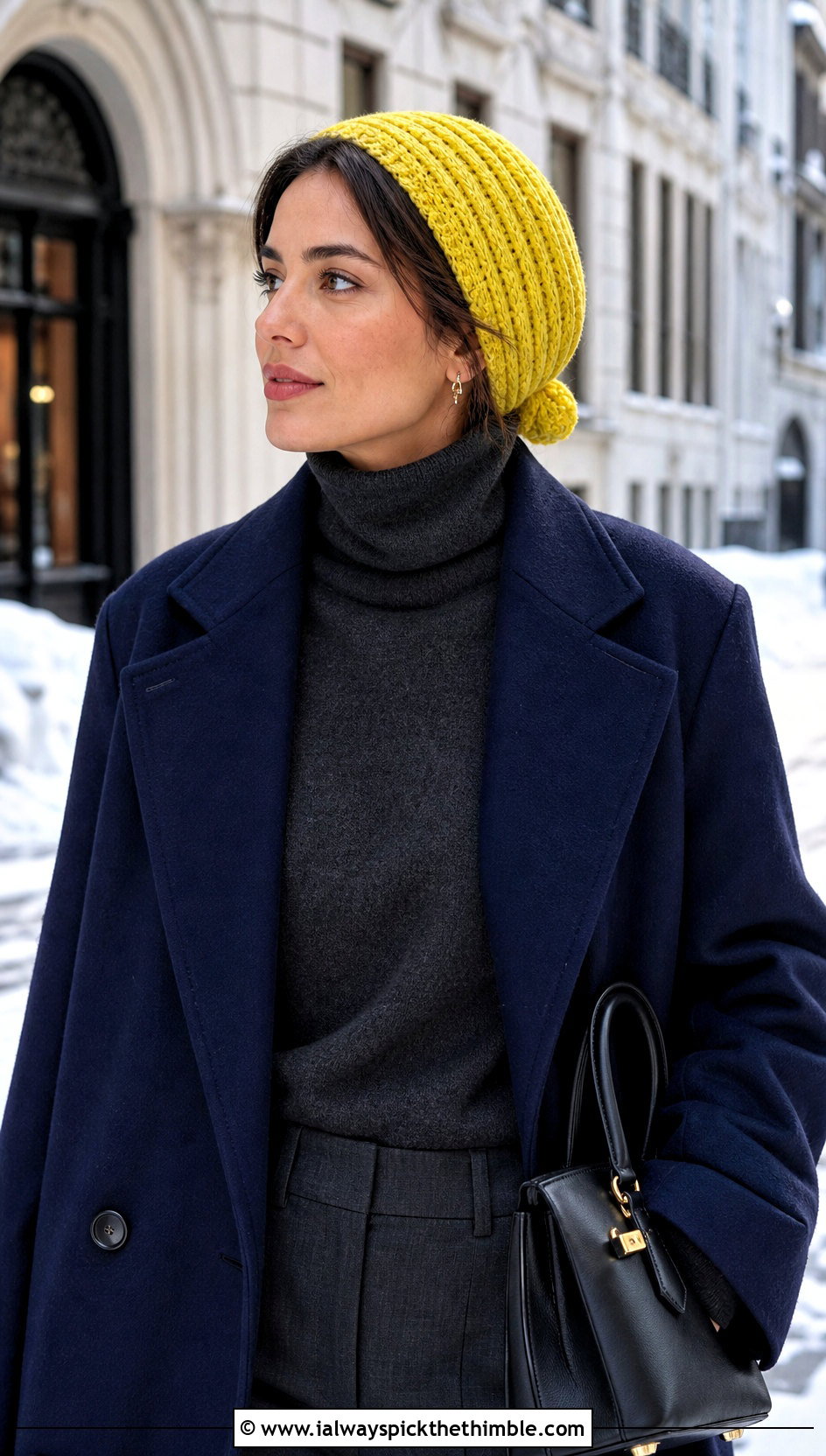 Ribbed Crochet Hair Wrap With Wool Coat And Trousers - 15 Crochet Hair Scarf Ideas