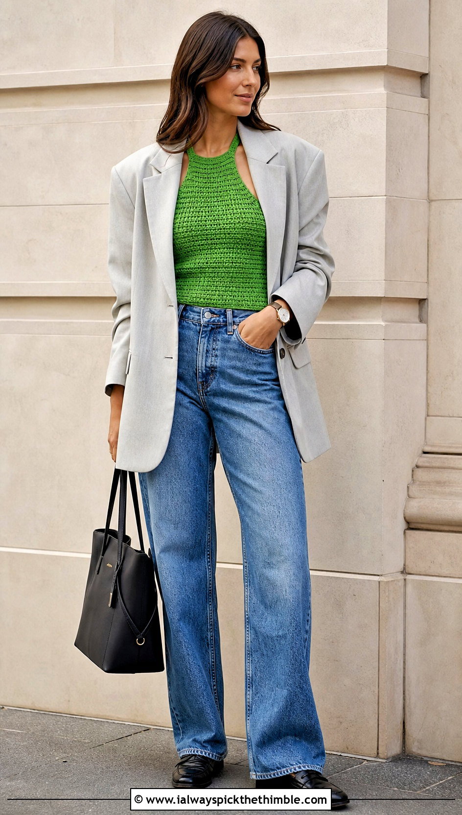 Ribbed Crochet Halter Top With Blazer And Jeans - 20 crochet halter neck outfit ideas