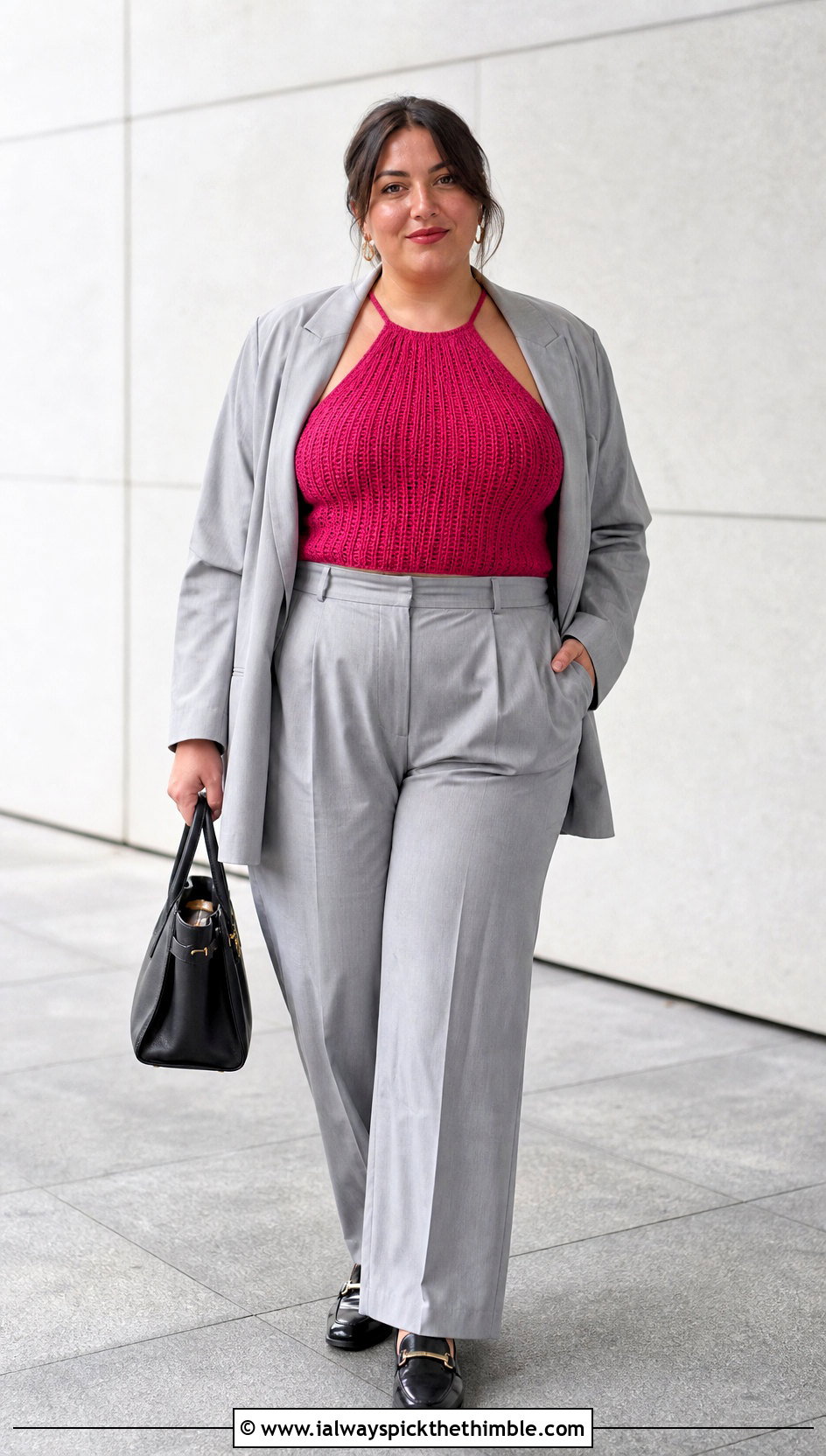 Ribbed Crochet Halter Top With Relaxed Suit - 20 plus size crochet halter top outfit ideas