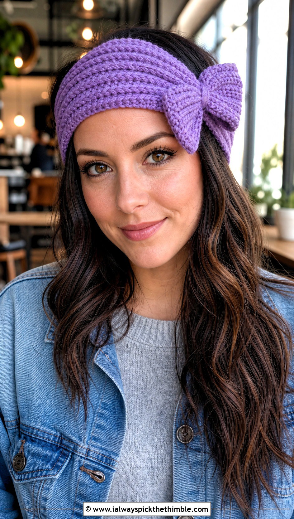 Ribbed Crochet Headband With Bow Sweater And Jeans - 20 crochet headband with bow outfit ideas