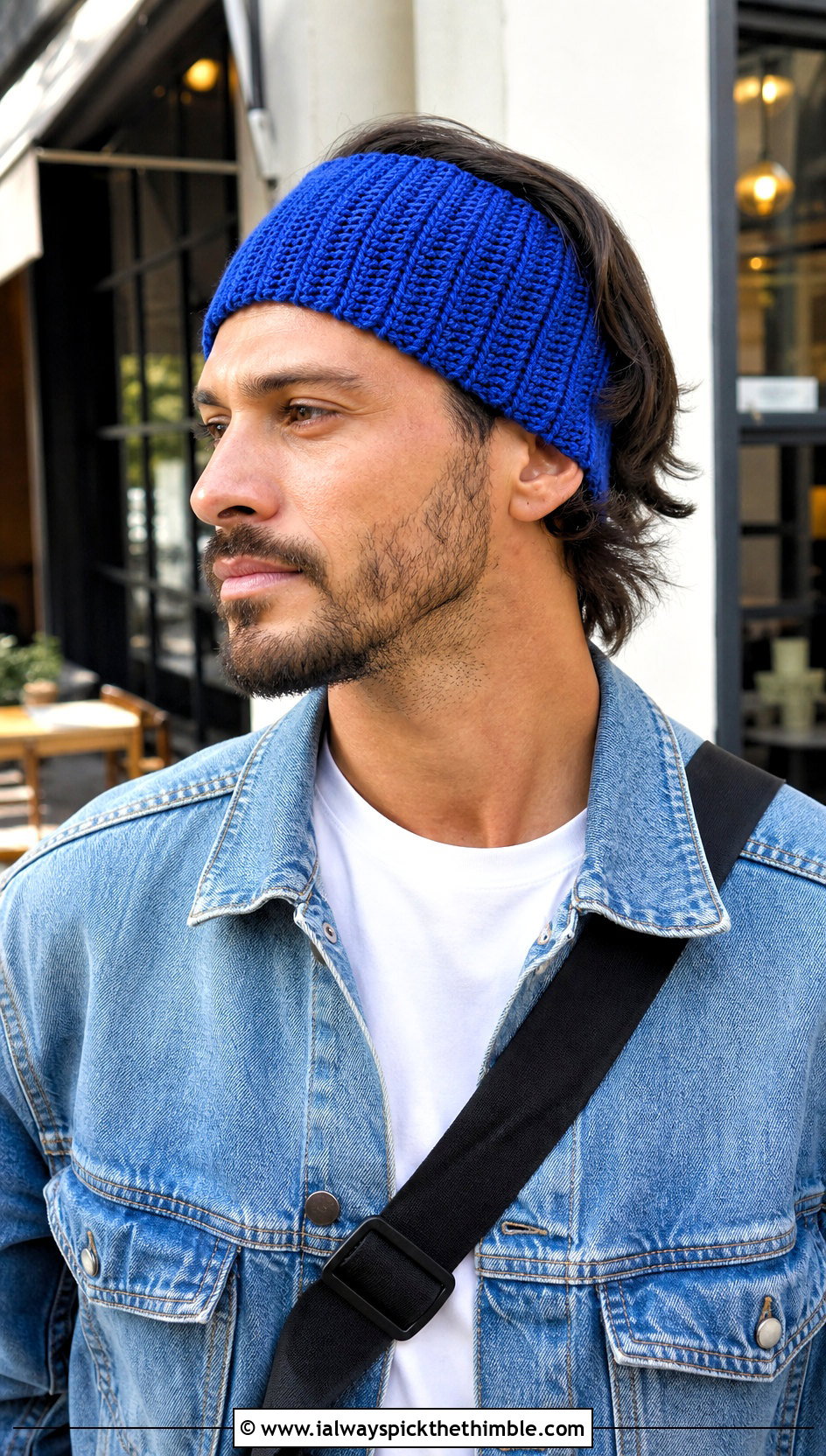 Ribbed Crochet Headband With Denim Jacket - 15 Crochet Headband For Men outfit ideas