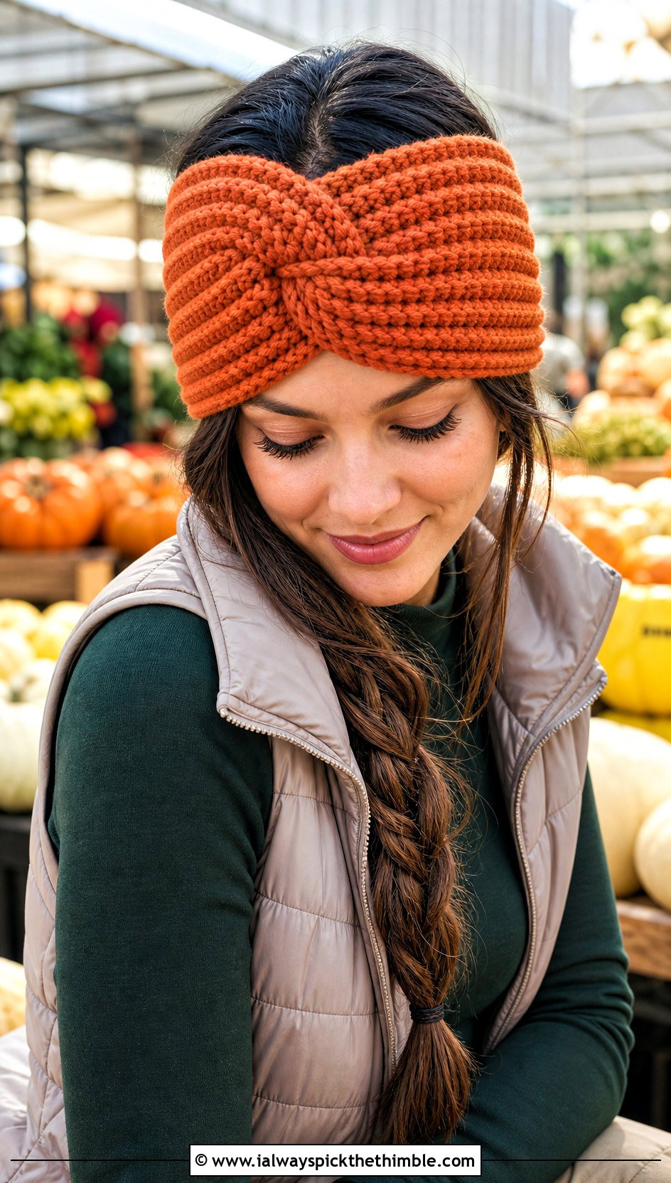 Ribbed Crochet Hippie Headband With Puffer Vest - 20 crochet hippie headband outfit ideas