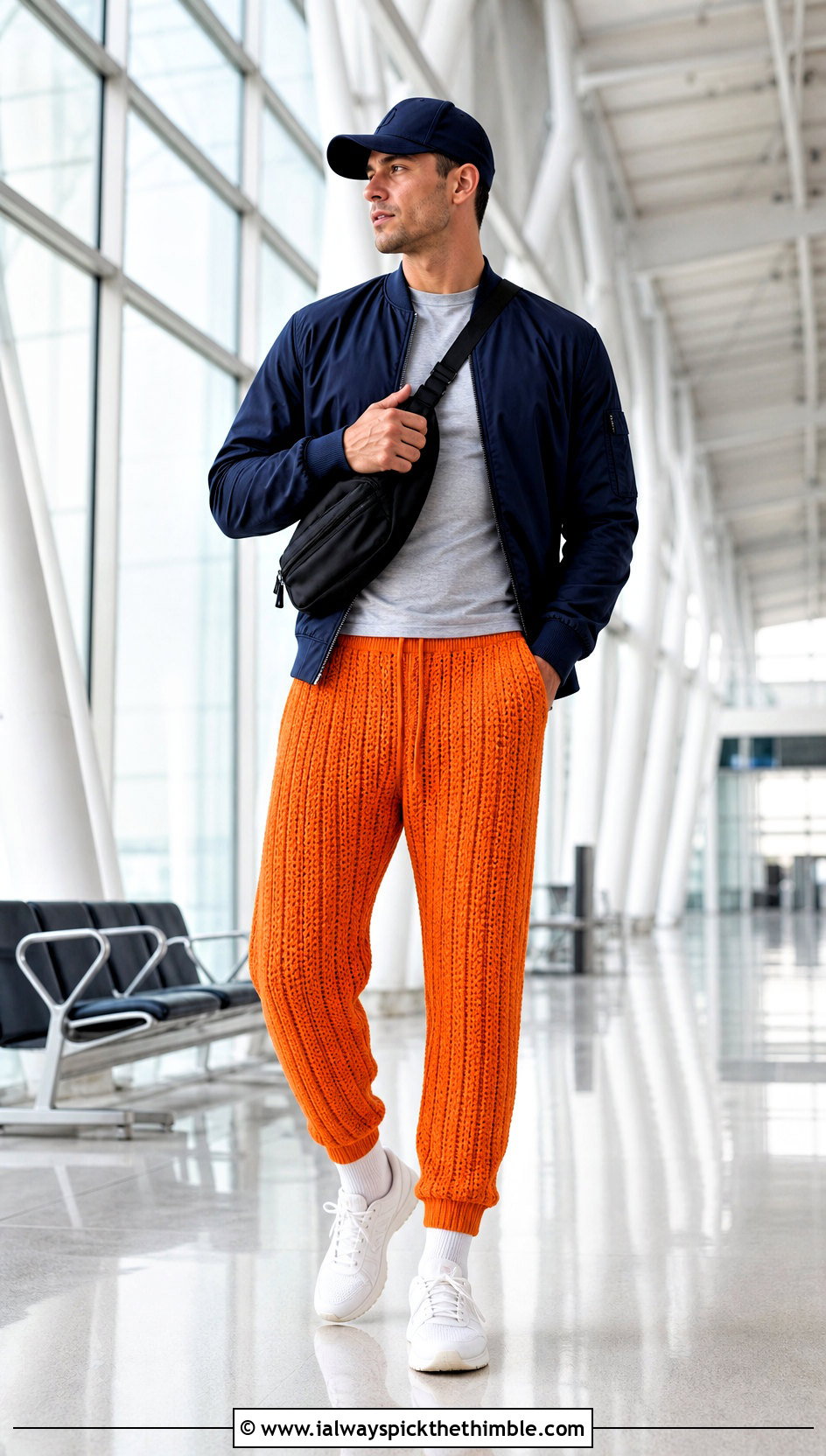 Ribbed Crochet Jogger Pants With Technical Bomber Jacket - 15 crochet men pants outfit ideas