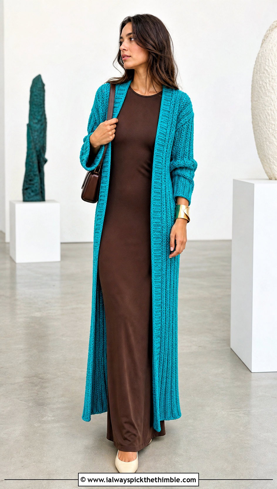 Ribbed Crochet Long Cardigan With Column Dress - 20 crochet long cardigan sweater coats outfit ideas