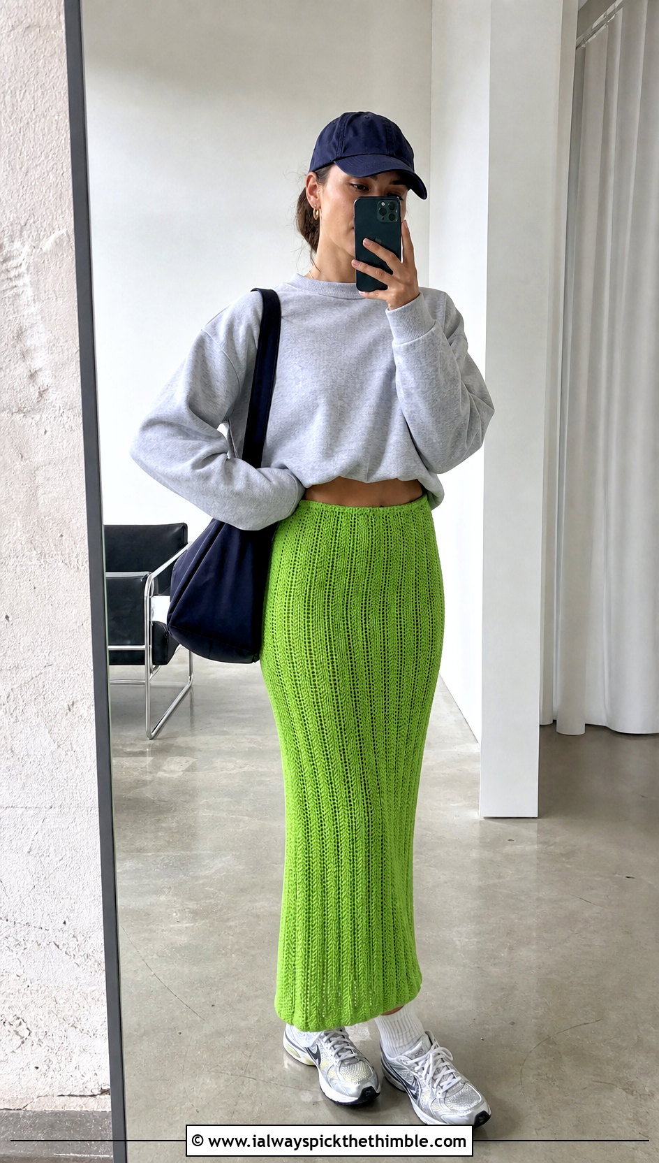 Ribbed Crochet Long Skirt With Sweatshirt And Sneakers - 15 Crochet Long Skirt Aesthetic outfit ideas
