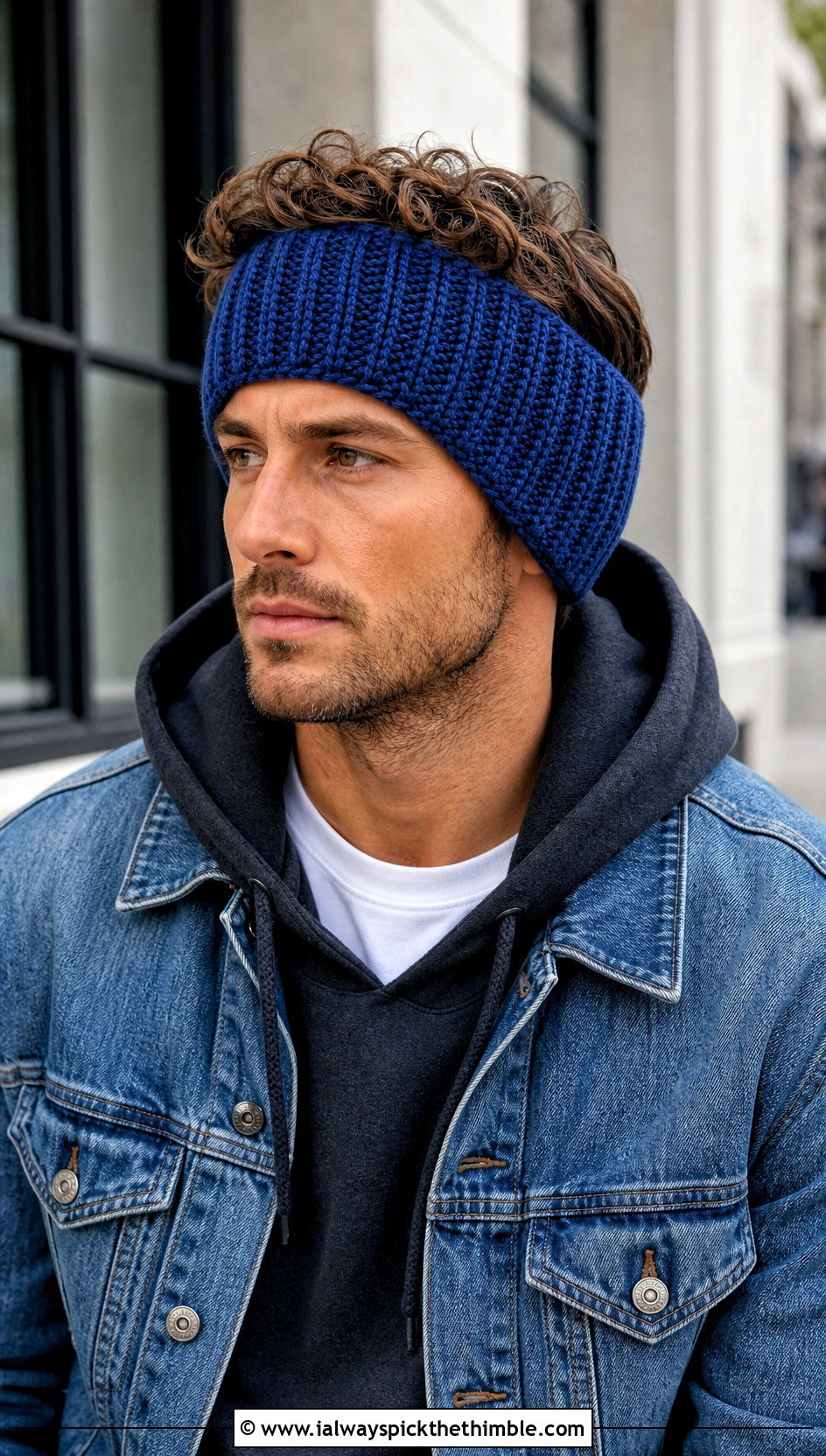 Ribbed Crochet Mens Ear Warmer With Denim Jacket - 20 Crochet Mens Ear Warmer outfit ideas