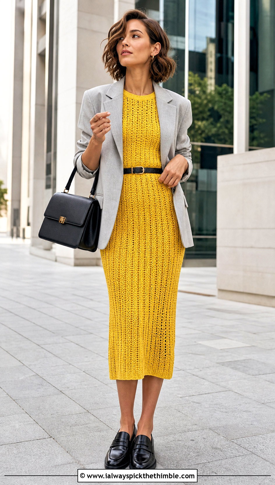 Ribbed Crochet Midi Dress With Blazer - 25 crochet dress outfits ideas