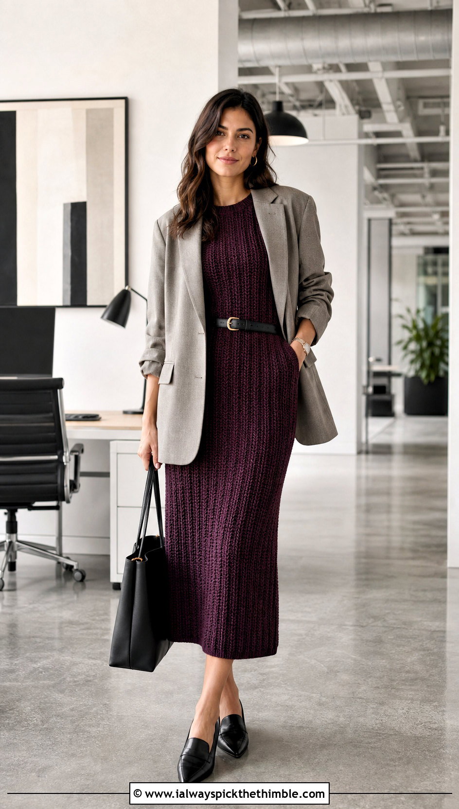 Ribbed Crochet Midi Dress With Oversized Blazer - 25 crochet clothes and outfit ideas