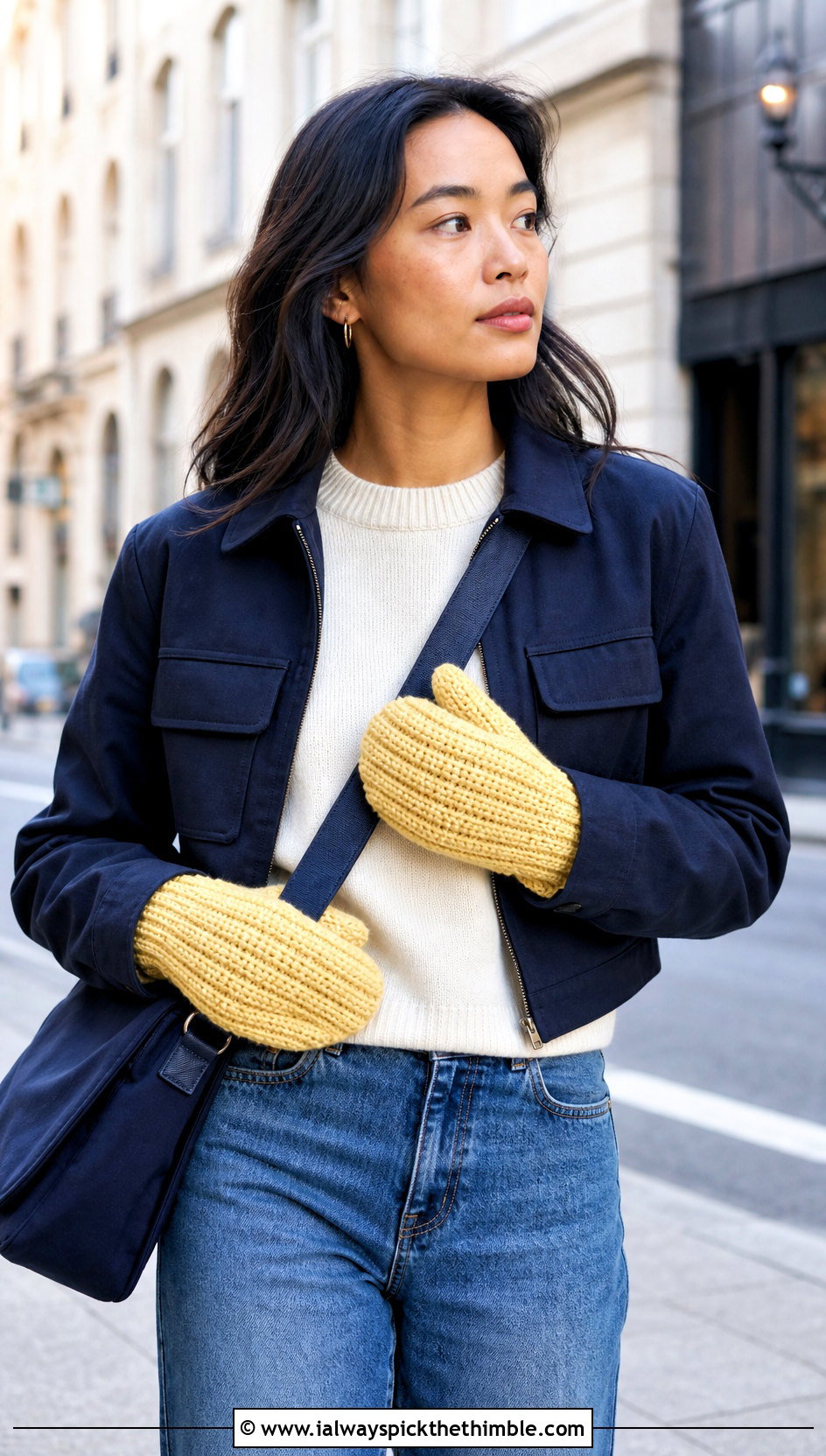Ribbed Crochet Mittens With Straight Leg Jeans - 25 easy crochet mittens for beginners outfit ideas