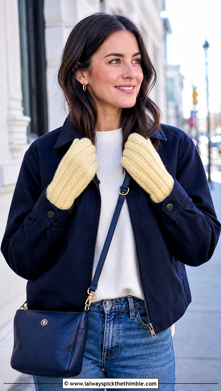 Ribbed Crochet Mittens With Straight Leg Jeans - 25 easy crochet mittens outfit ideas