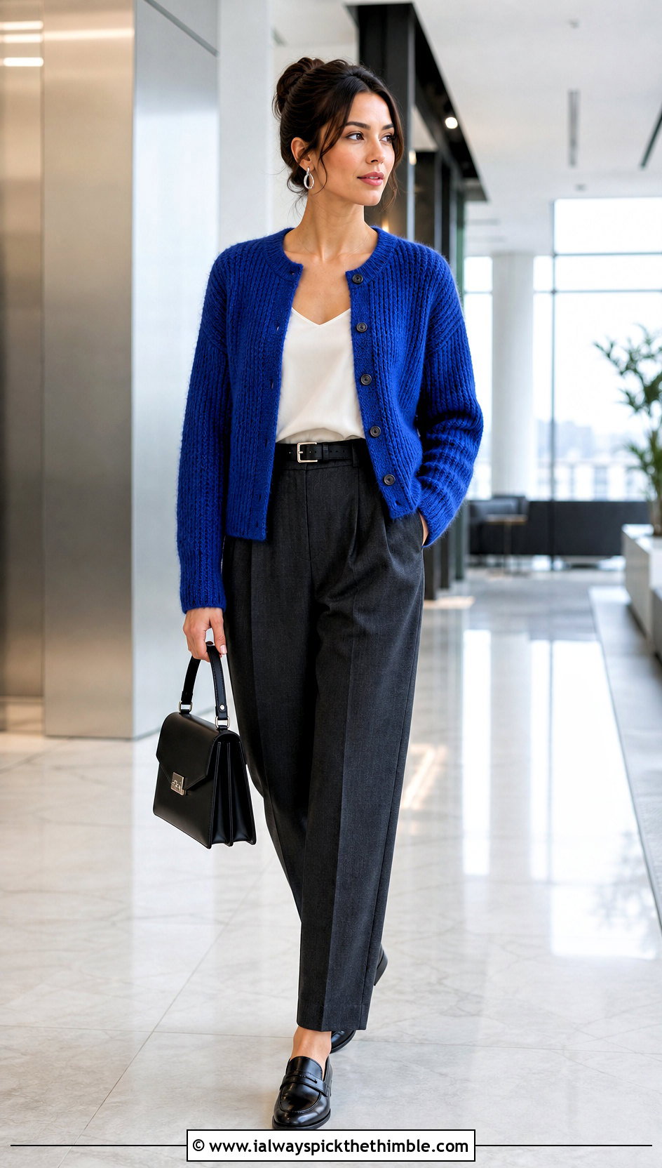 Ribbed Crochet Mohair Cardigan With Tailored Trousers - 25 crochet mohair cardigan outfit ideas