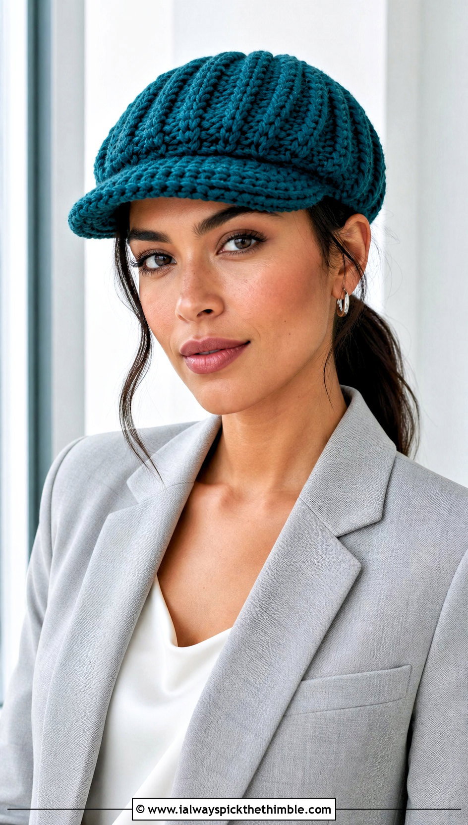 Ribbed Crochet Newsboy Hat With Blazer And Trousers - 25 crochet newsboy hat outfit ideas