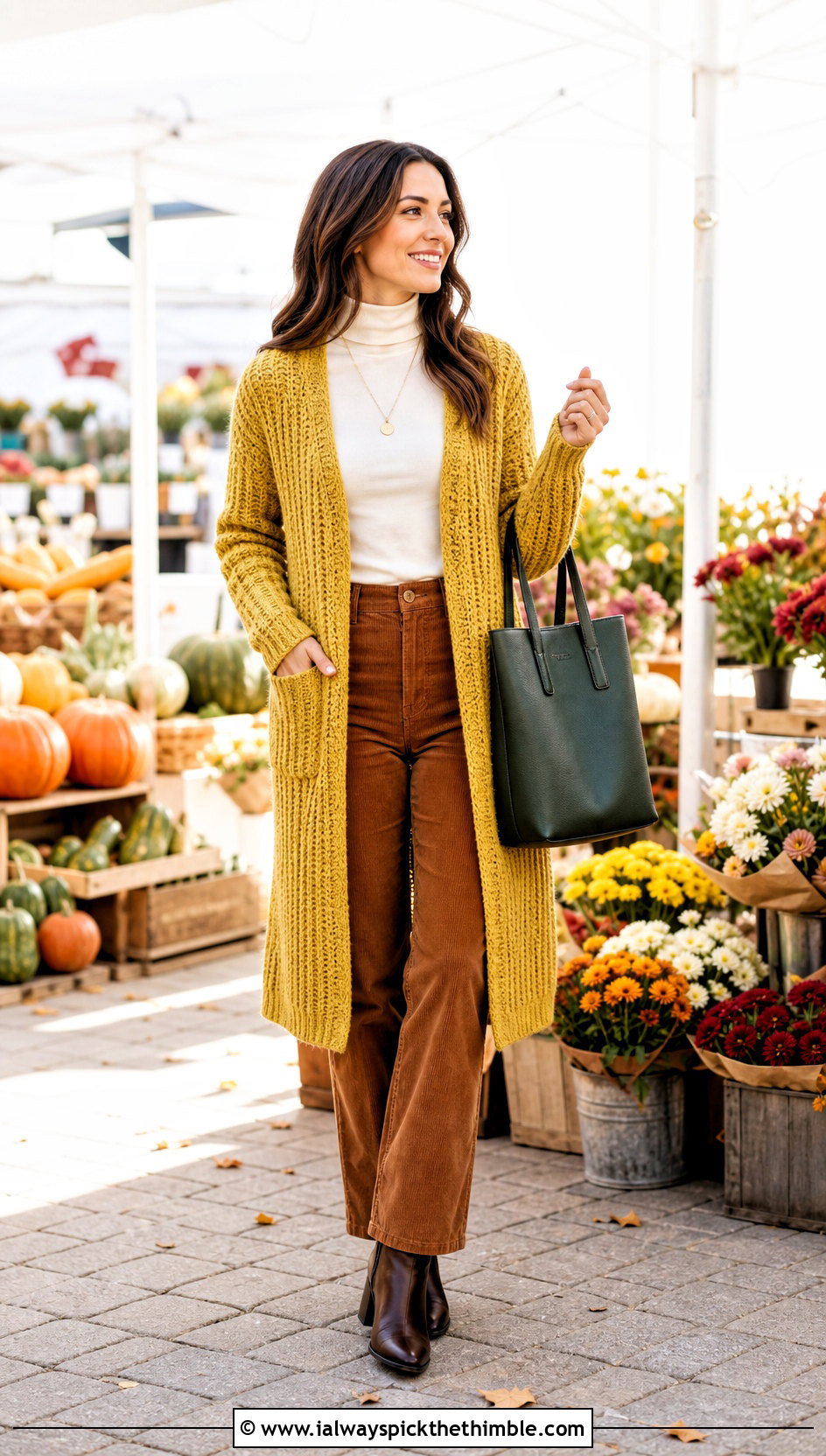 Ribbed Crochet One Piece Cardigan With Corduroy Pants - 20 crochet one piece cardigan outfit ideas