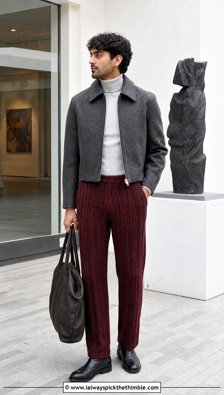Ribbed Crochet Pants With Turtleneck - 25 crochet pants men outfit ideas