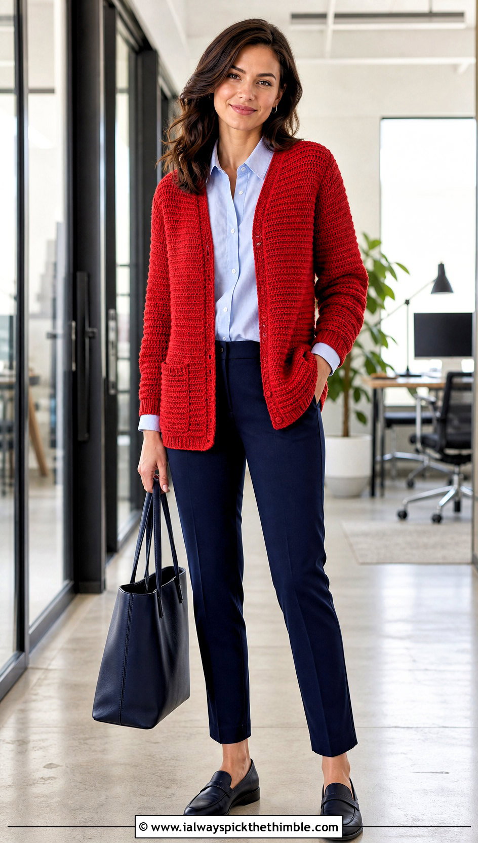 Ribbed Crochet Pocket Cardigan With Button Down Shirt - 20 crochet sweater with pockets outfit ideas