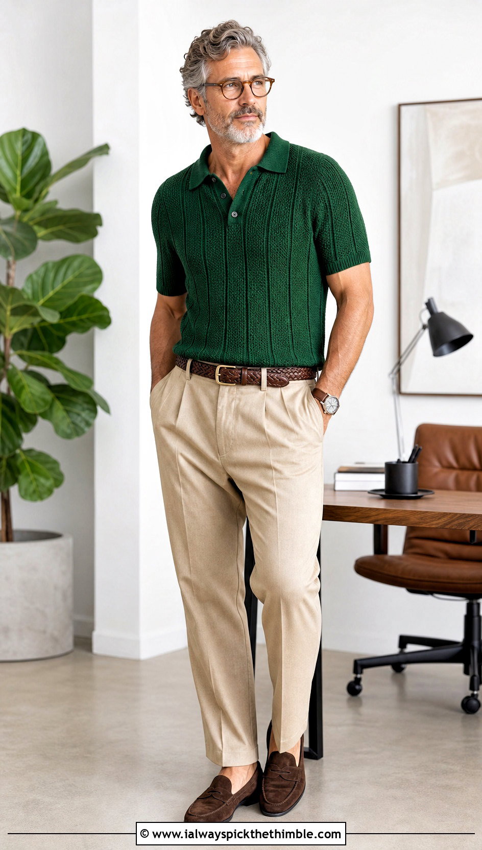 Ribbed Crochet Polo With Relaxed Suit Pants - 25 Mens Crochet Top outfit ideas