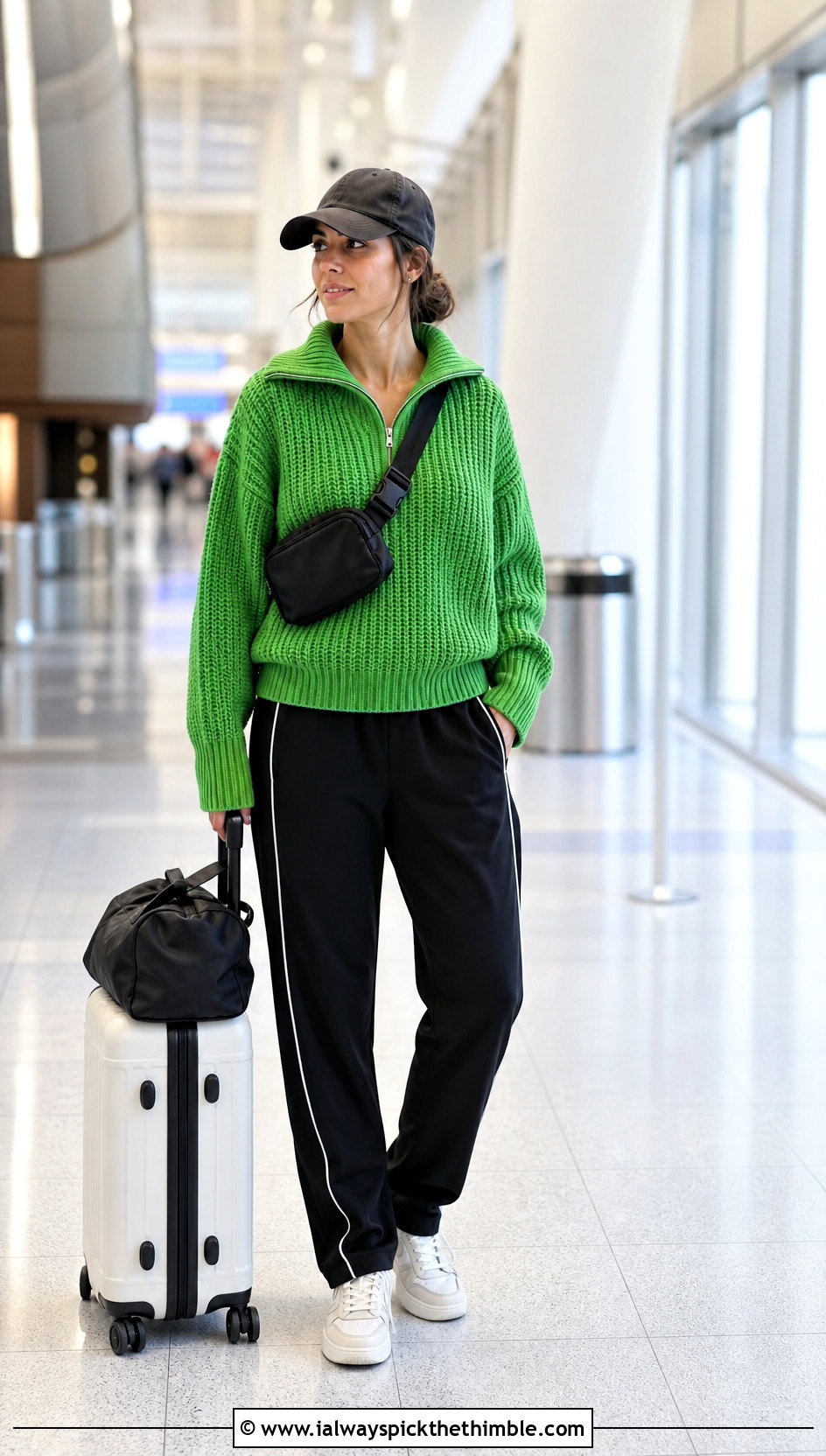 Ribbed Crochet Quarter Zip Sweater With Track Pants And Sneakers - 20 Ribbed Crochet Sweater outfit ideas
