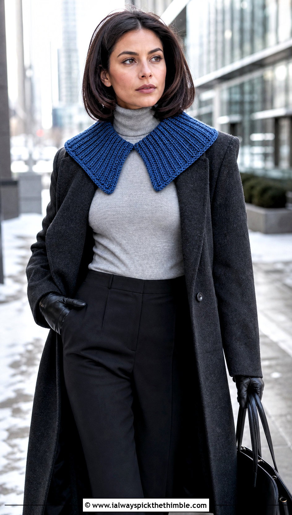 Ribbed Crochet Sailor Collar With Wool Coat And Tailored Pants - 20 crochet sailor collar outfit ideas