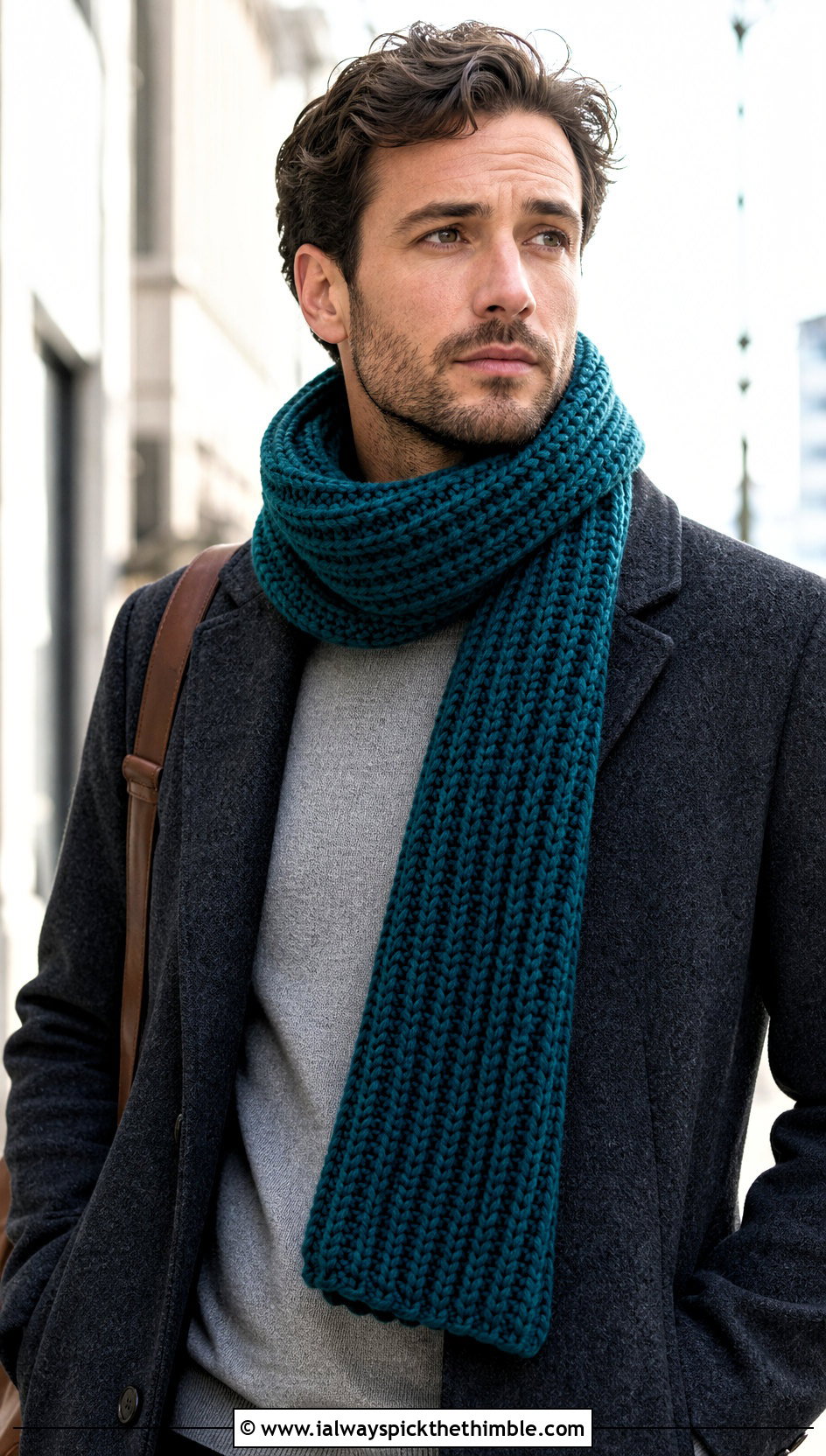 Ribbed Crochet Scarf With Wool Coat - 25 men crochet scarf outfit ideas
