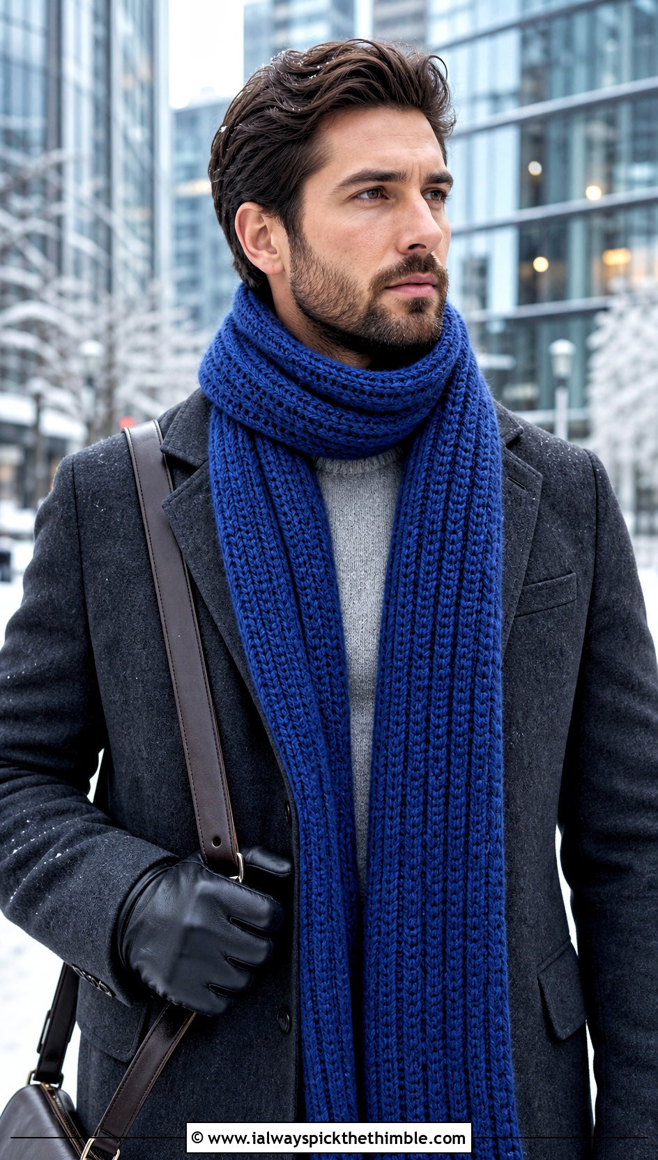 Ribbed Crochet Scarf With Wool Overcoat - 20 Mens Winter Crochet Scarf outfit ideas