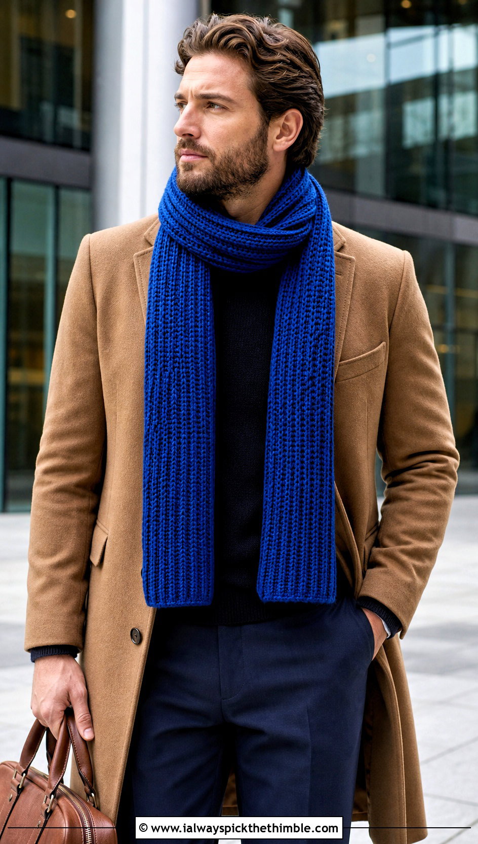 Ribbed Crochet Scarf With Wool Overcoat - 20 Mens Crochet Scarf outfit ideas