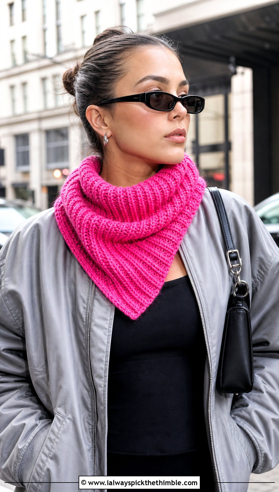 Ribbed Crochet Shawl With Bomber Jacket - 25 easy simple crochet shawl outfit ideas