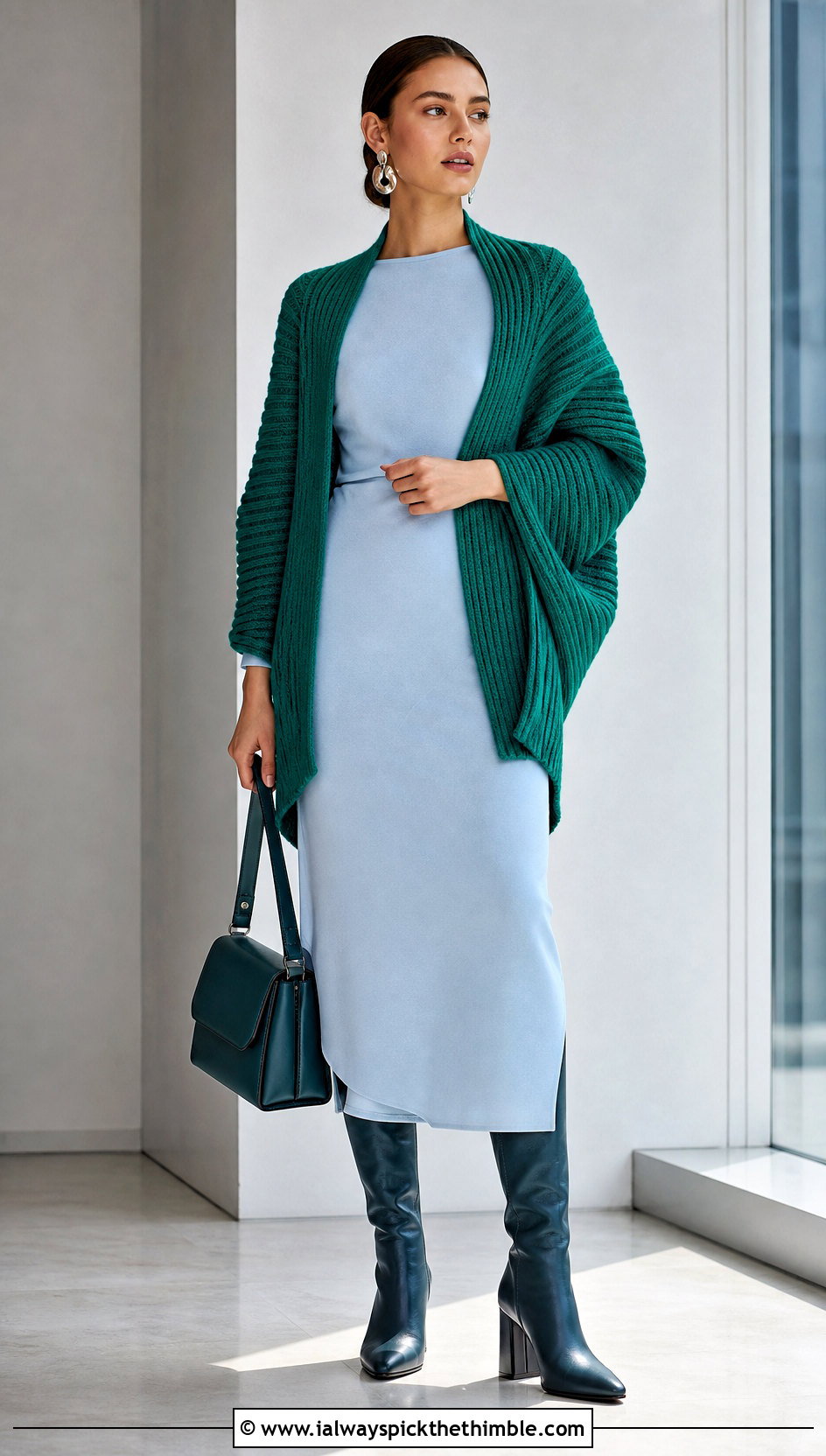 Ribbed Crochet Shawl With Sleeves And Column Dress - 25 crochet shawl with sleeves outfit ideas