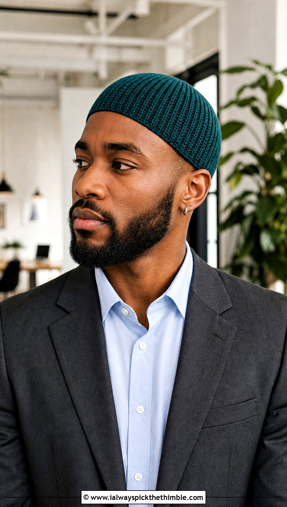 Ribbed Crochet Skull Cap With Charcoal Suit - 20 Crochet Skull Cap For Men outfit ideas