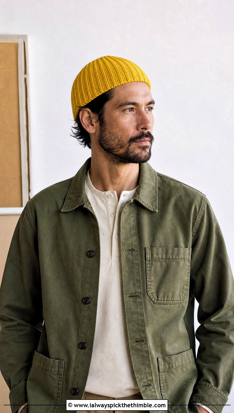 Ribbed Crochet Skull Cap With Chore Jacket And Chinos - 20 Mens Crochet Skull Cap outfit ideas