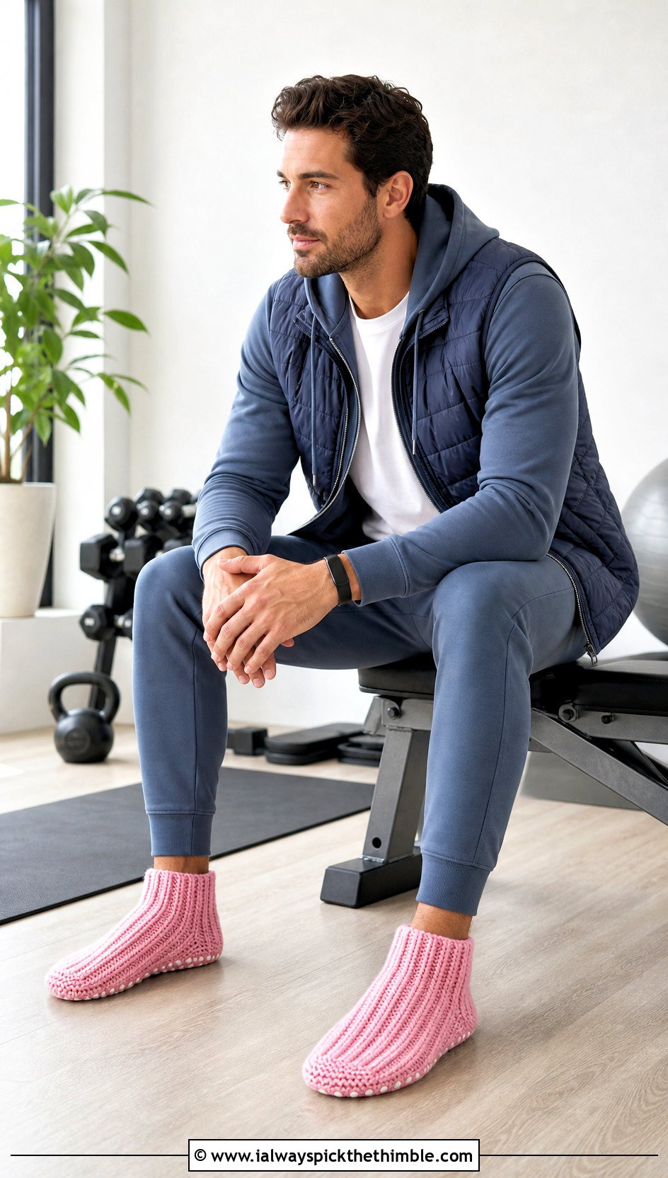 Ribbed Crochet Slipper Socks With Jogger Set - 20 crochet men's slippers outfit ideas