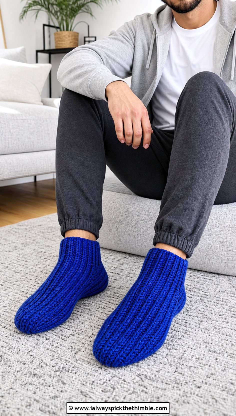 Ribbed Crochet Slipper Socks With Joggers And Hoodie - 20 easy mens crochet slippers outfit ideas