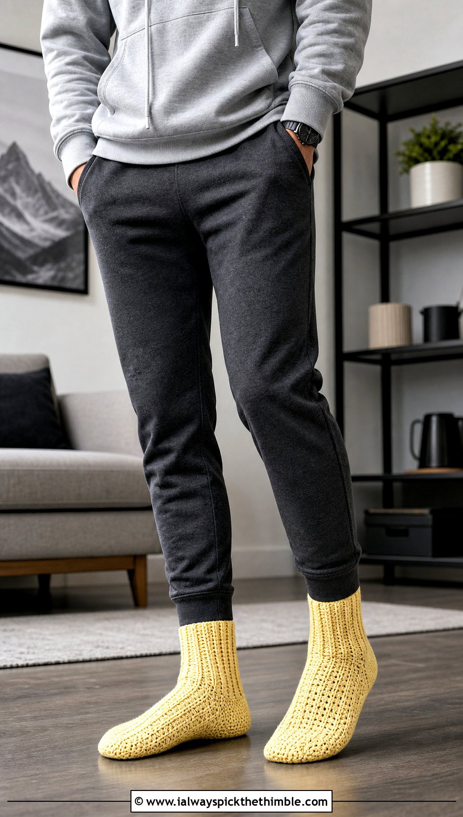 Ribbed Crochet Slipper Socks With Joggers And Hoodie - 15 Easy Crochet Mens Slippers outfit ideas