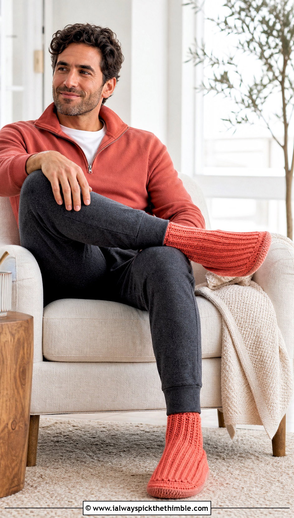 Ribbed Crochet Slipper Socks With Lounge Set - 20 Mens Crochet Socks outfit ideas