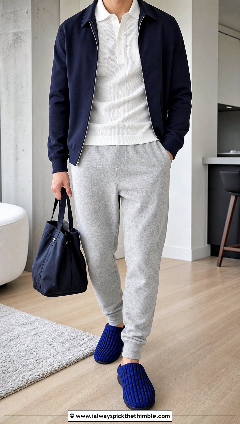 Ribbed Crochet Slippers With Joggers And Polo Shirt - 25 easy crochet slippers adult outfit ideas