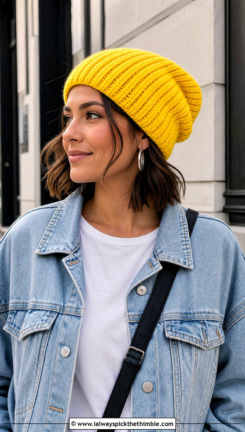Ribbed Crochet Slouch Beanie With Denim Jacket - 25 crochet slouch beanie outfit ideas