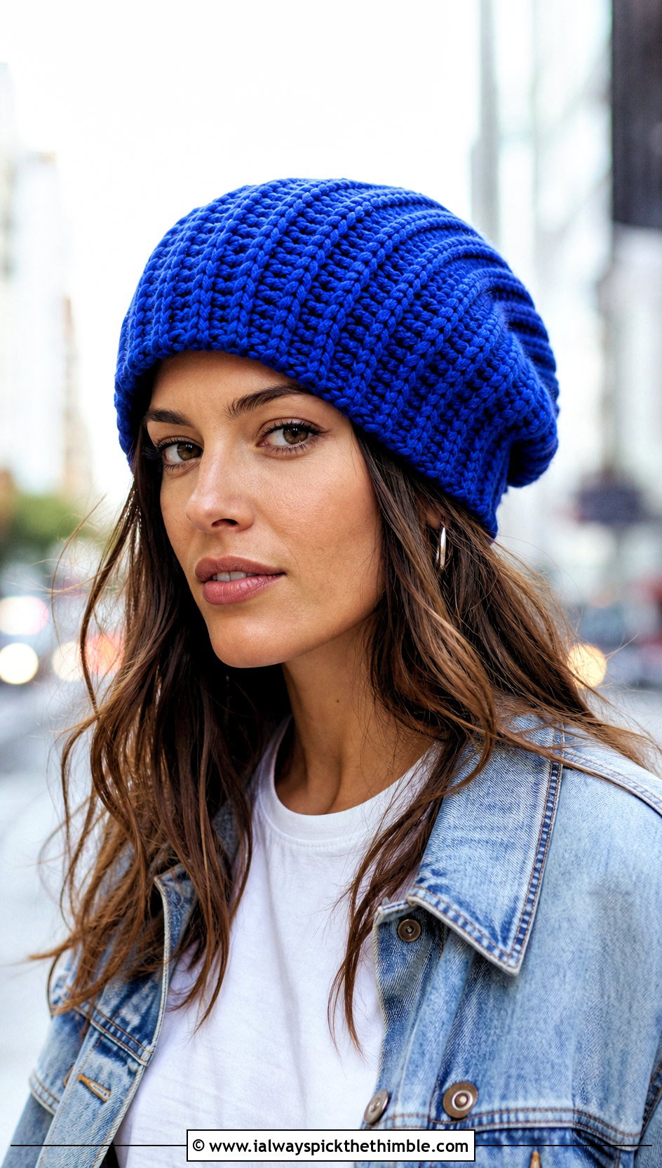 Ribbed Crochet Slouch Hat With Denim Jacket - 20 easy crochet slouch hat outfit ideas