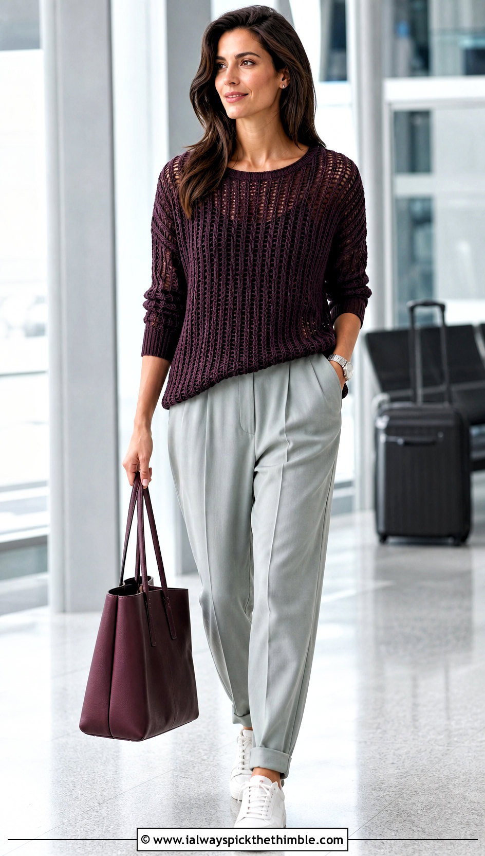 Ribbed Crochet Summer Jumper With Pleated Trousers - 20 Crochet Summer Jumper outfit ideas