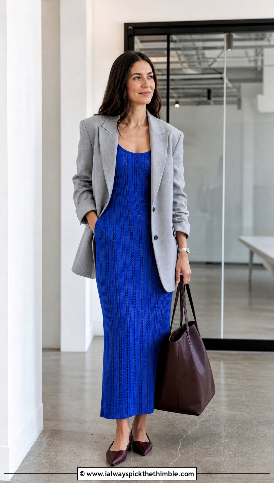 Ribbed Crochet Sundress With Oversized Blazer - 25 crochet sundress outfit ideas