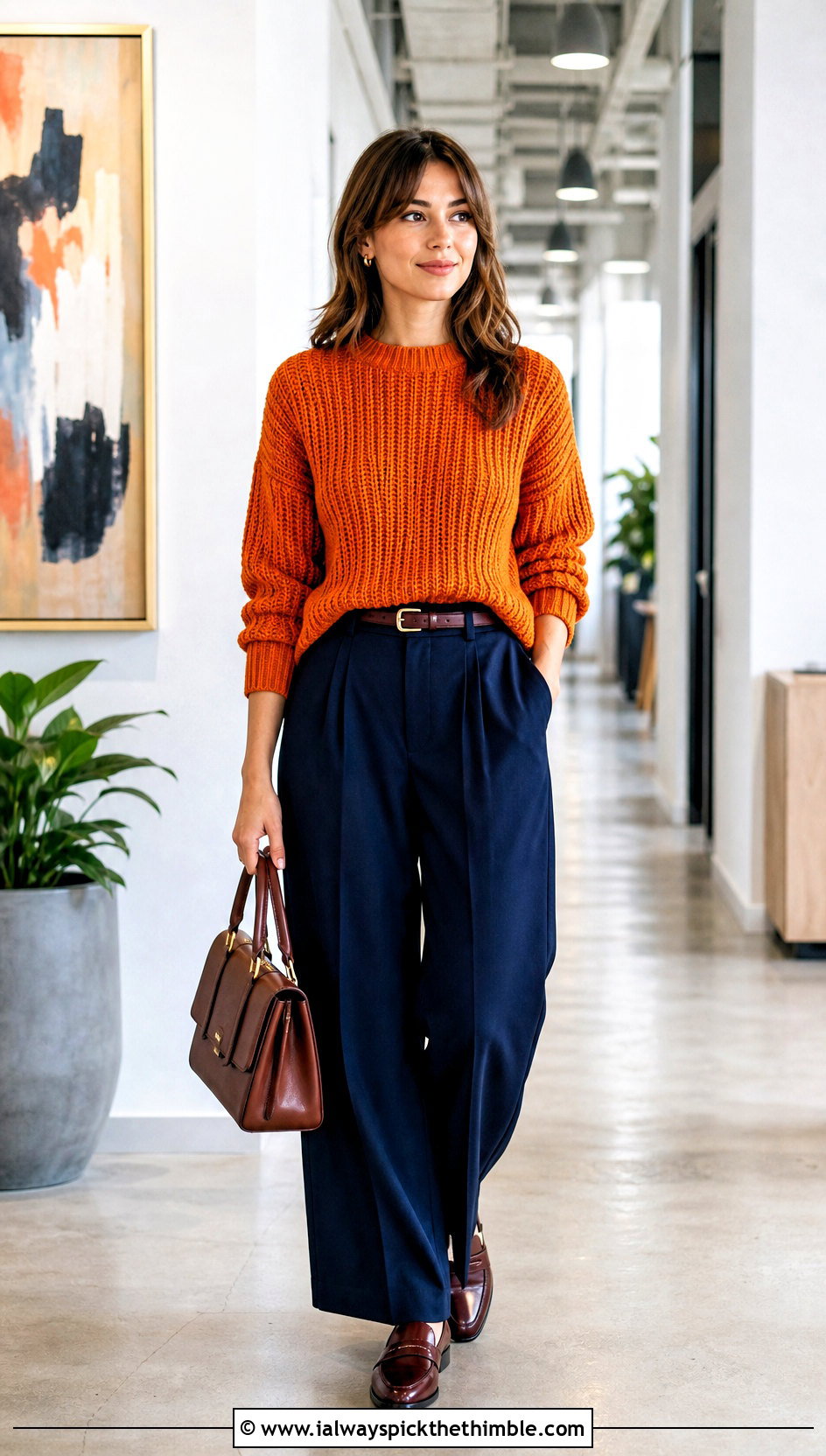 Ribbed Crochet Sweater With Pleated Trousers - 20 Crochet Textured Sweater outfit ideas