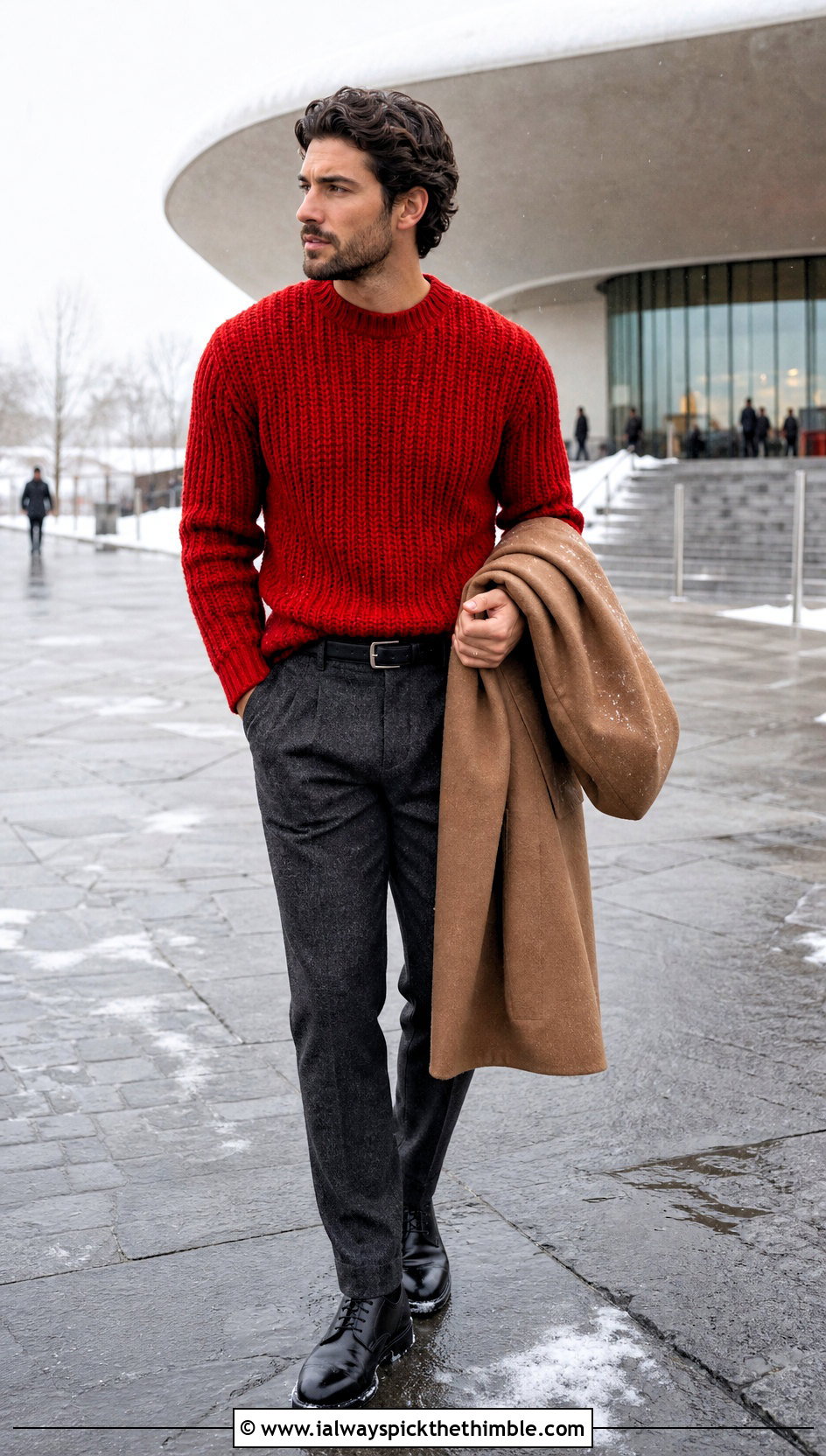 Ribbed Crochet Sweater With Wool Trousers - 20 men's crochet sweater outfit ideas