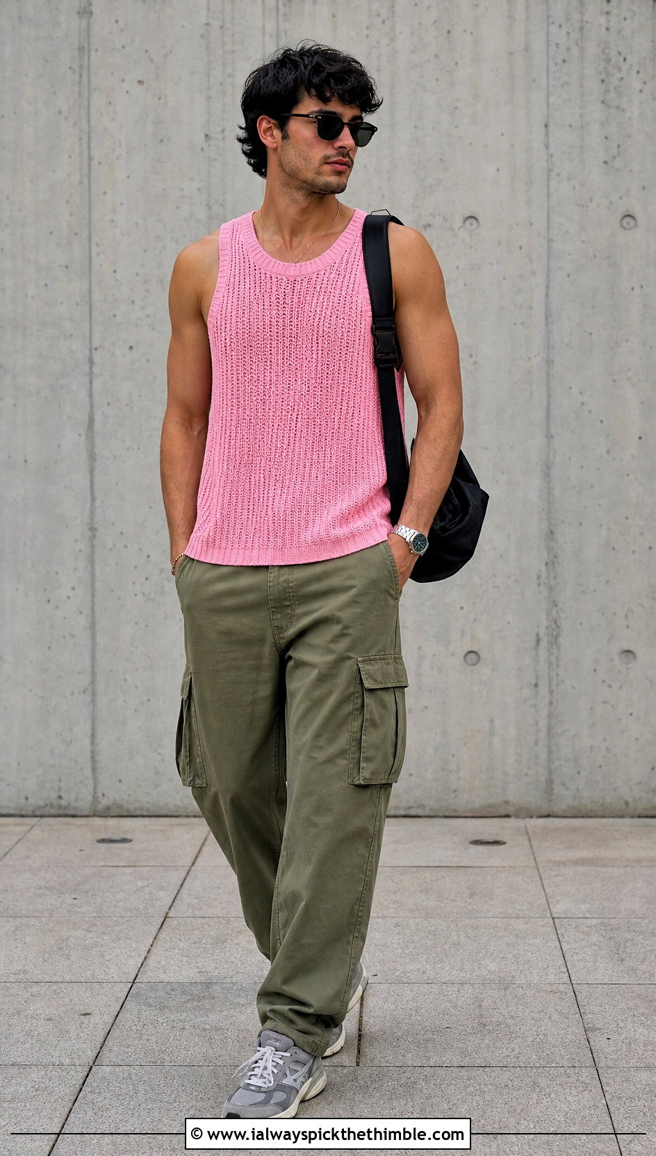 Ribbed Crochet Tank Top With Cargo Pants - 20 Mens Crochet Tank Top outfit ideas