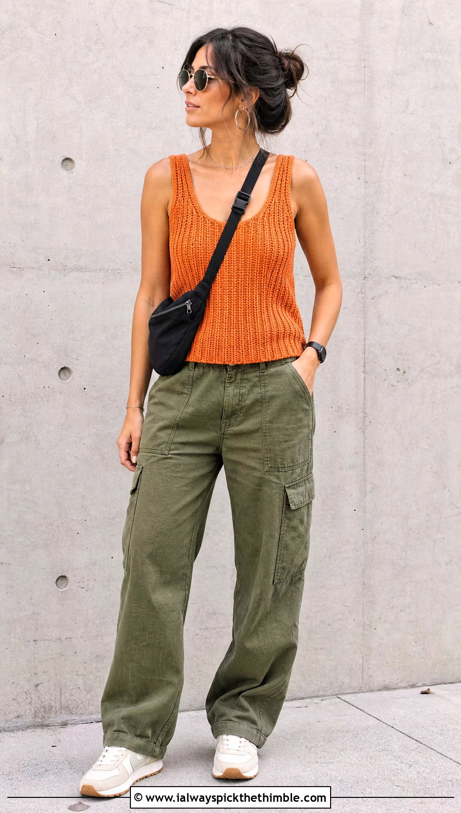 Ribbed Crochet Tank Top With Cargo Pants - 20 Etsy Crochet Top outfit ideas