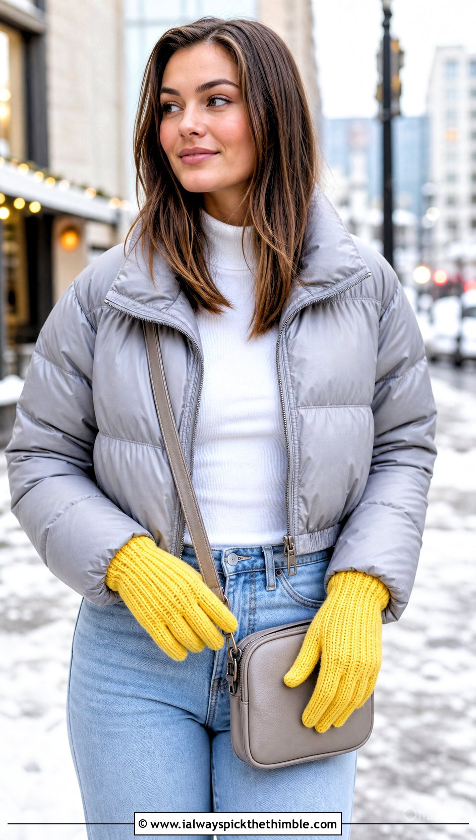 Ribbed Crochet Texting Gloves With Puffer Jacket - 15 Crochet Texting Gloves outfit ideas