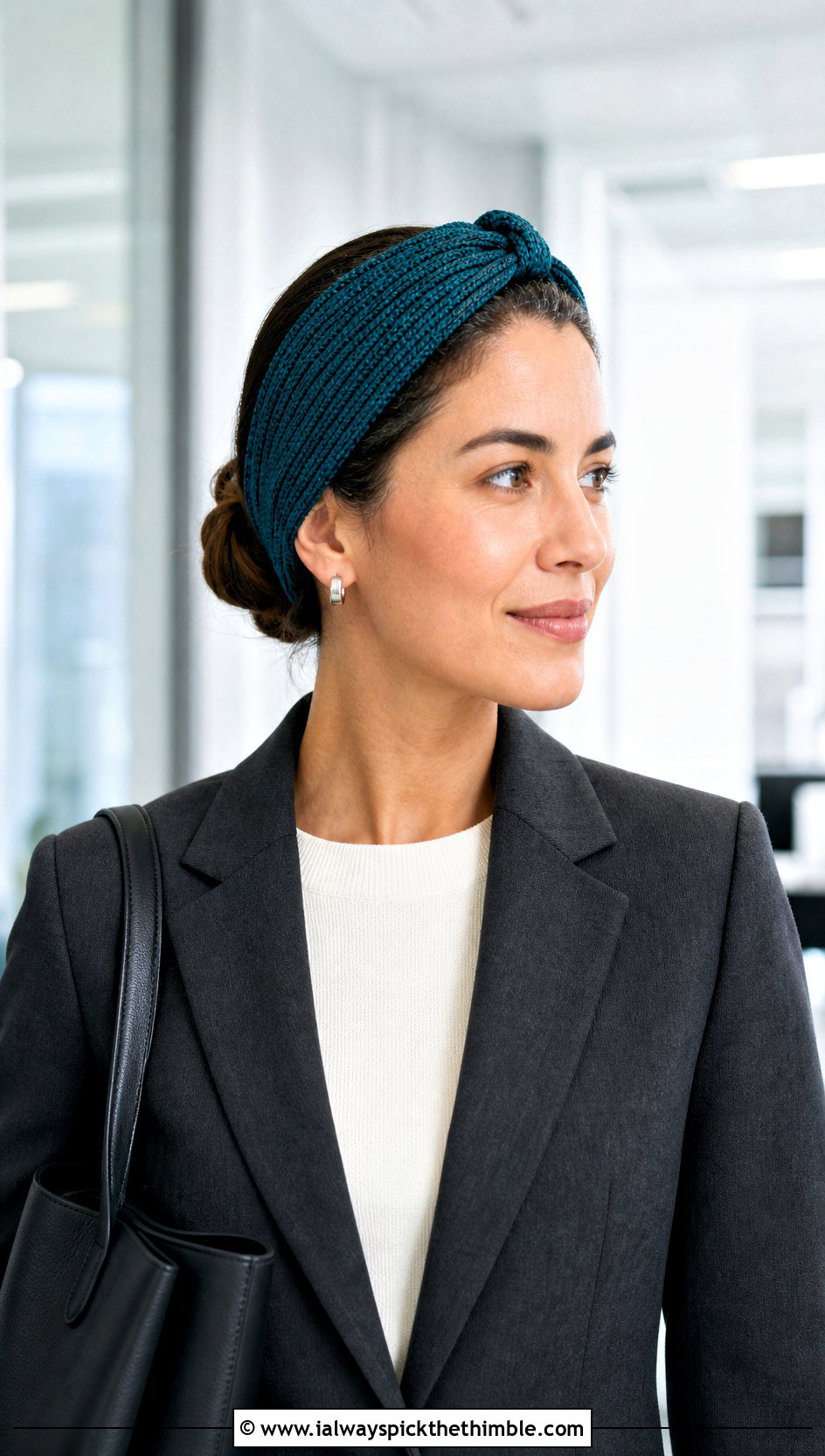 Ribbed Crochet Tie Headband With Blazer And Trousers - 25 crochet tie headband outfit ideas