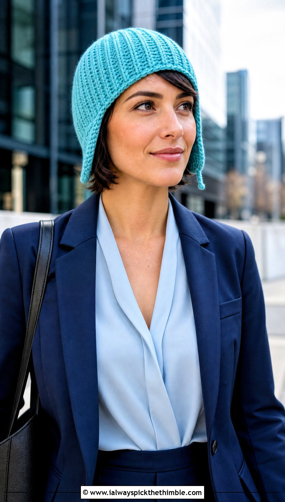 Ribbed Crochet Trapper Hat With Office Suit - 25 Crochet Trapper Hat outfit ideas
