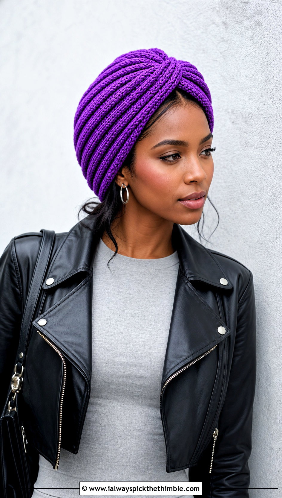 Ribbed Crochet Turban Hat With Leather Jacket And Boots - 25 crochet turban hat outfit ideas