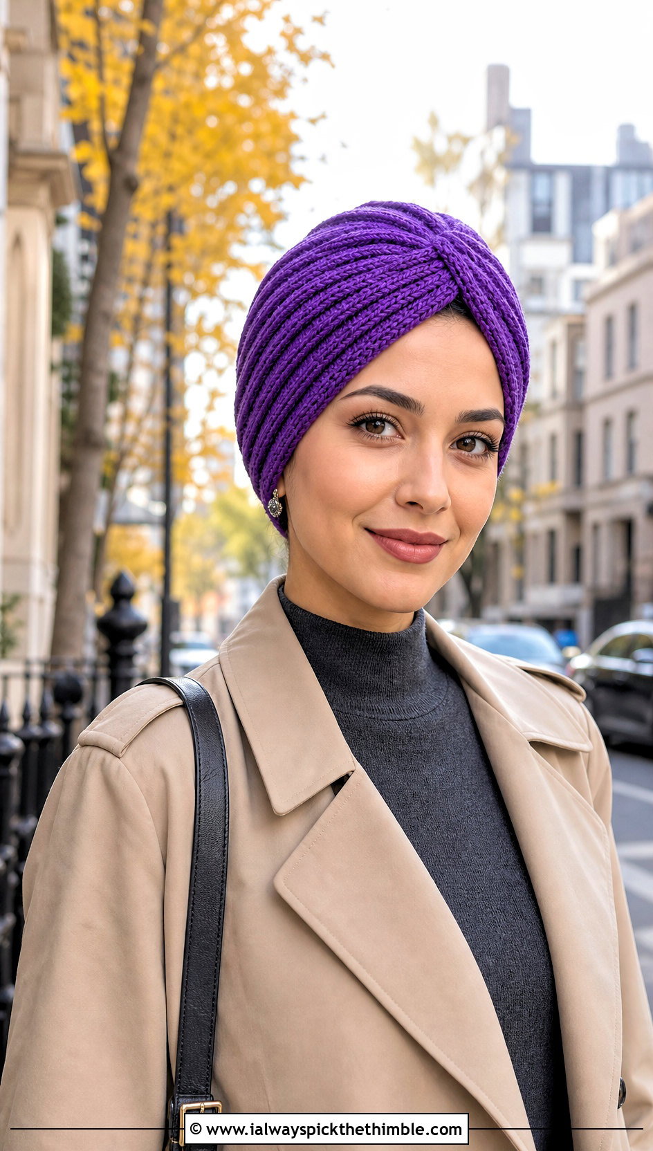 Ribbed Crochet Turban With Trench Coat - 25 crochet turban outfit ideas